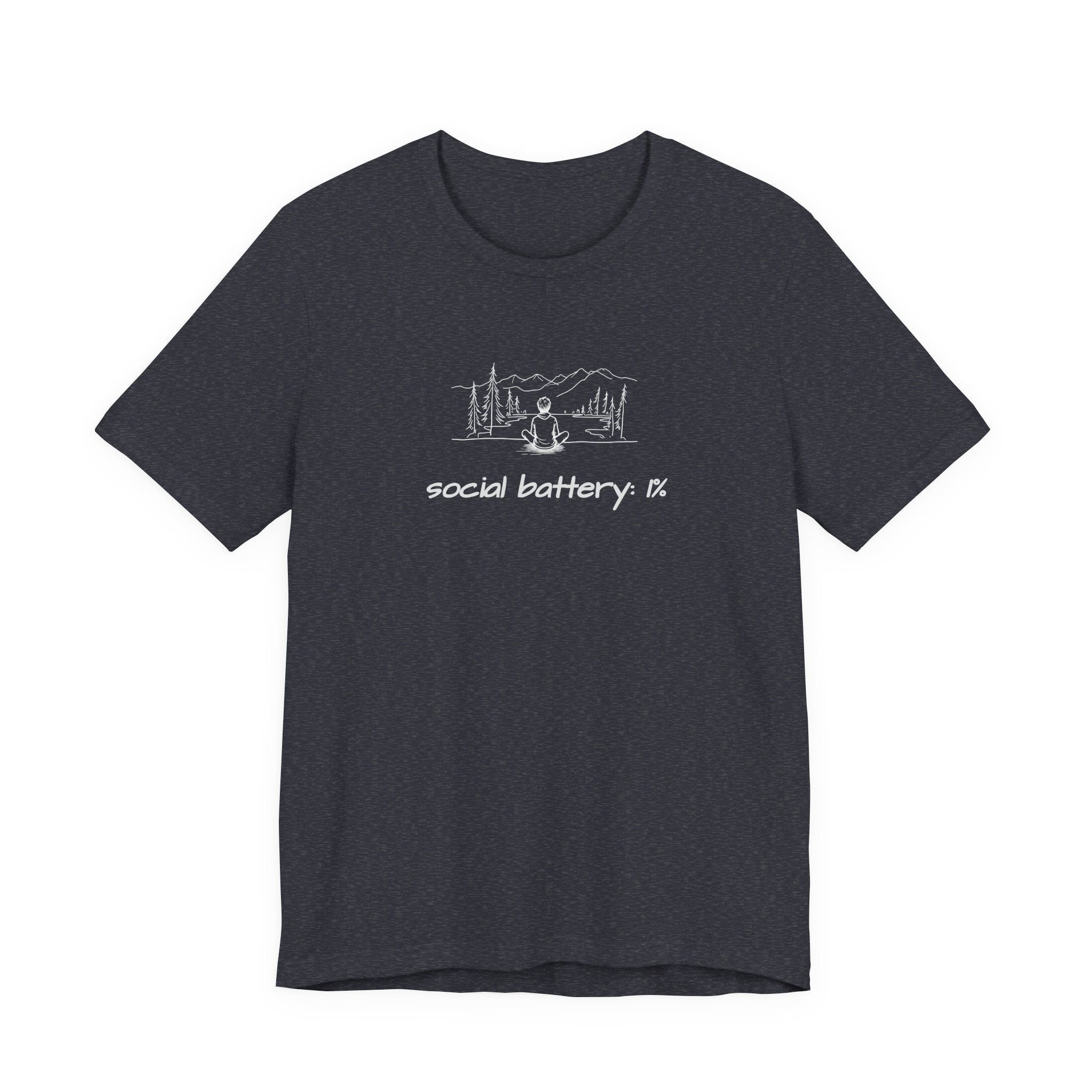 Social Battery Low T-Shirt — Minimal Nature Camping Graphic Introvert Tee