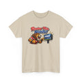 Beige t-shirt with a graphic of a bear holding a sign that says 'Review This Nerds!' on a white background.