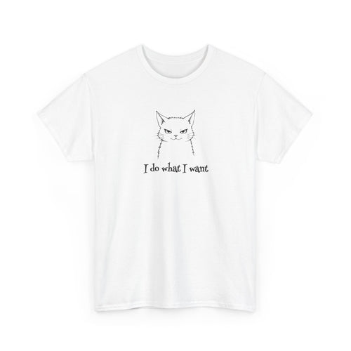 drawing of a cat with a stern look and the text 'I do what I want'