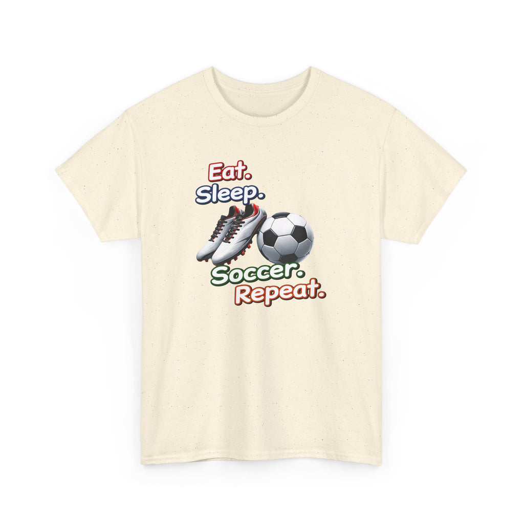 Soccer T-Shirt — "Eat. Sleep. Soccer. Repeat." Graphic Tee for Players & Fans