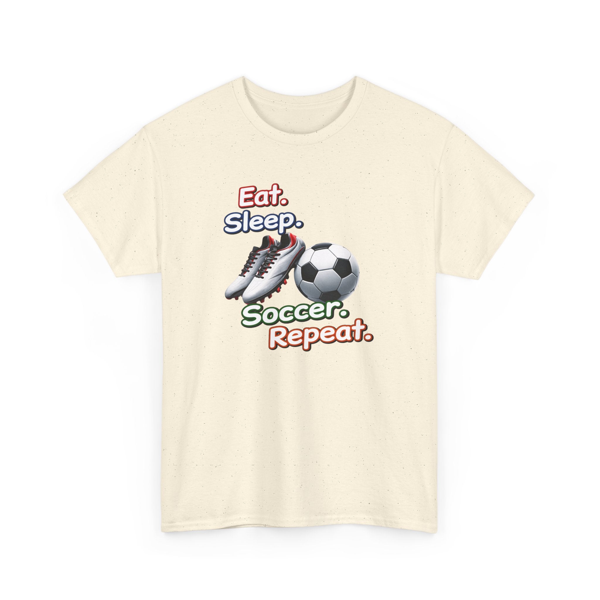 Soccer T-Shirt — "Eat. Sleep. Soccer. Repeat." Graphic Tee for Players & Fans