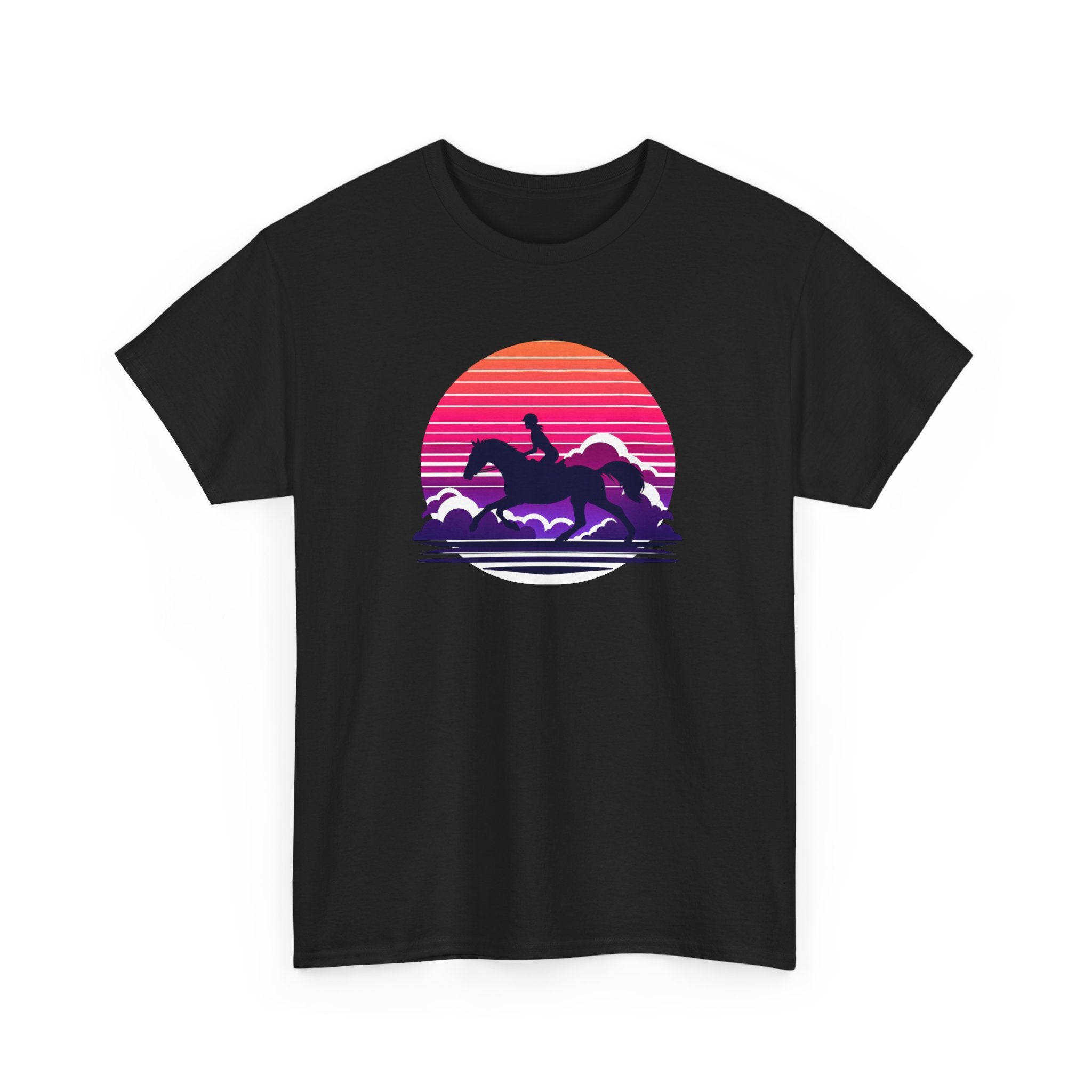 Woman Ride Horse Sunset T-Shirt — Retro Silhouette Beach Vibe Tee