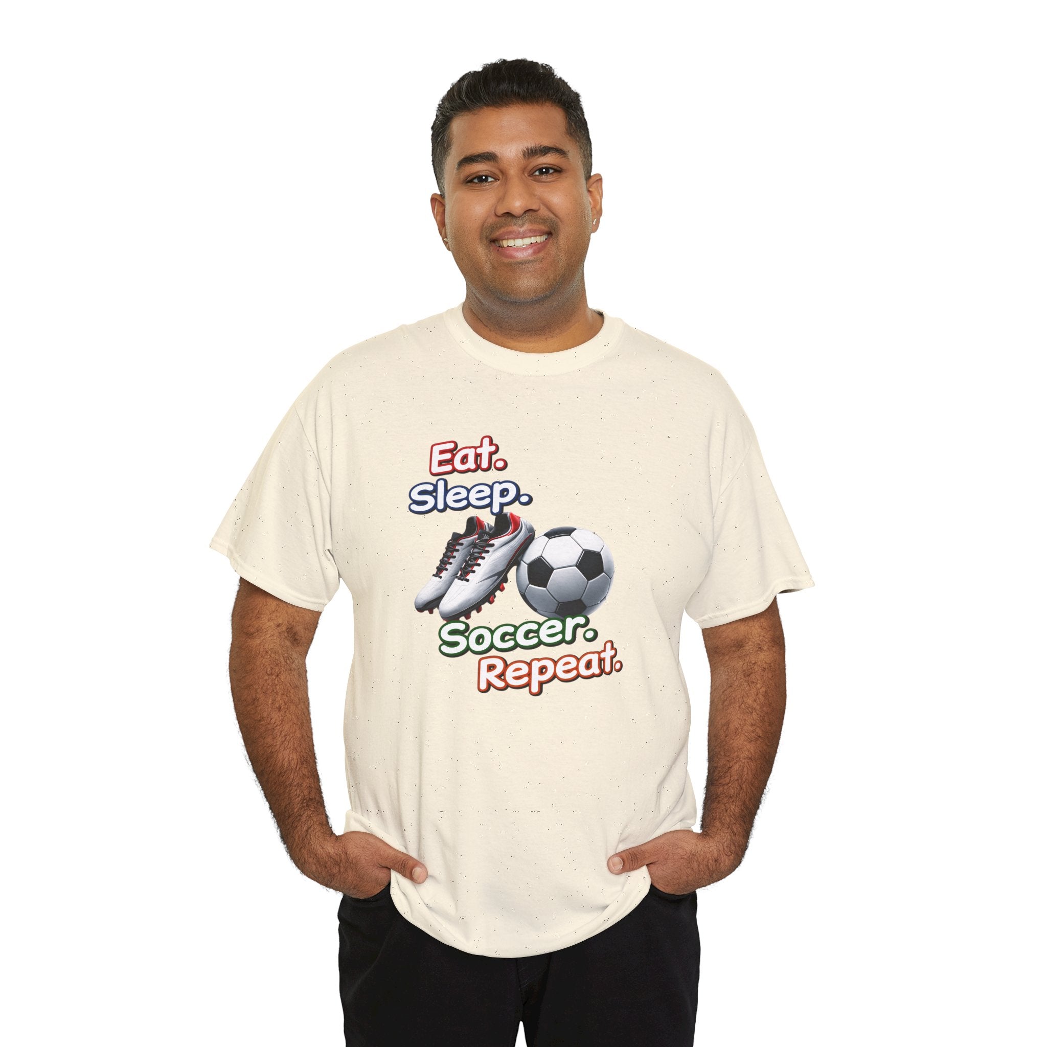 Soccer T-Shirt — "Eat. Sleep. Soccer. Repeat." Graphic Tee for Players & Fans