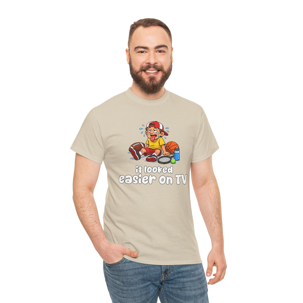 'It Looked Easier on TV' Funny Athletic Sports Fan Graphic T Shirt