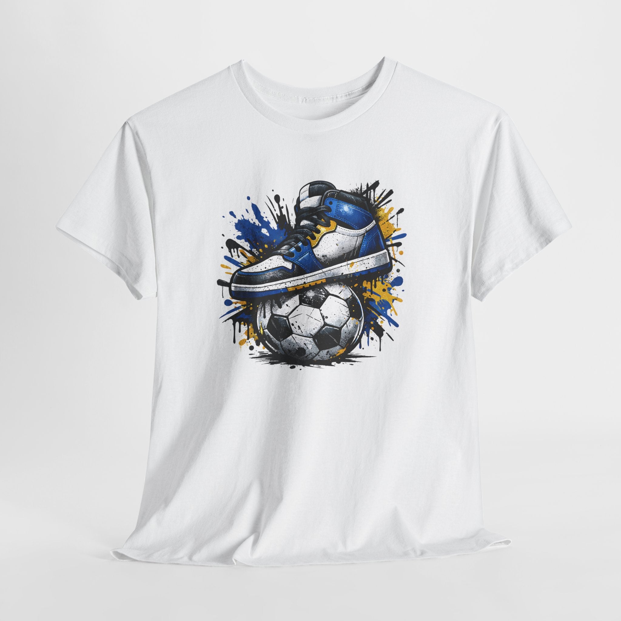 Soccer Cleat Splash T‑Shirt – Blue Sneaker on Ball Graphic Tee