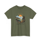 Hiking Graphic Tee — "Mental Health Greater Than Miles" Mountain Sunset Shirt