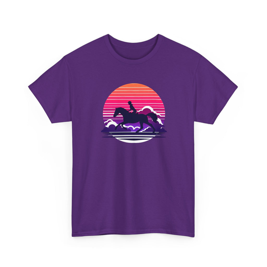 Woman Ride Horse Sunset T-Shirt — Retro Silhouette Beach Vibe Tee