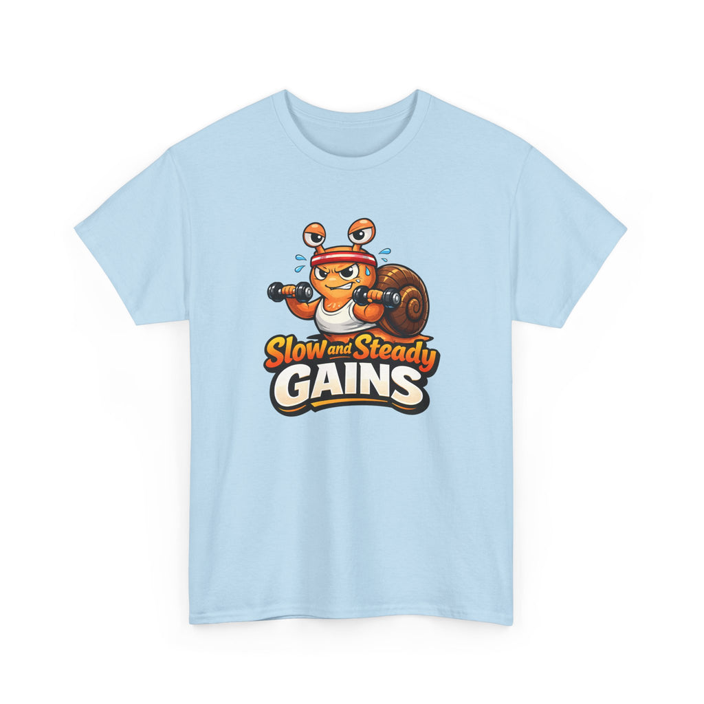 Slow and Steady Gains Tee — Funny Gym Snail Workout T-Shirt