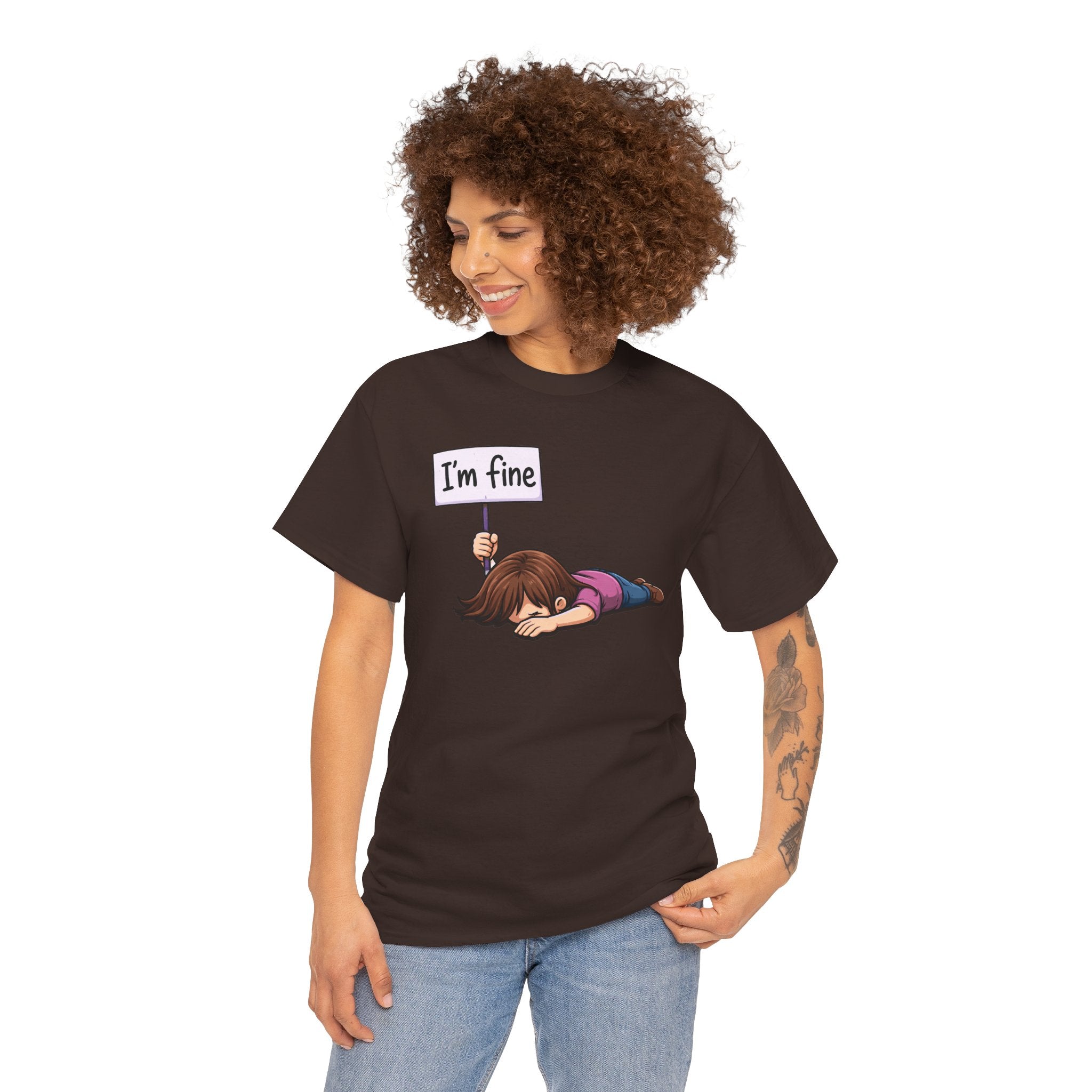 Cute Cartoon Girl 'I'm Fine' Funny Dry Humor Graphic Tee