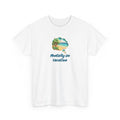 graphic of a beach scene in a thought bubble and the text 'mentally on vacation'