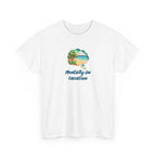 graphic of a beach scene in a thought bubble and the text 'mentally on vacation'