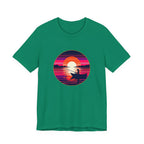 Sunset Fishing T‑Shirt — Retro Ocean Silhouette Tee Woman Fishing