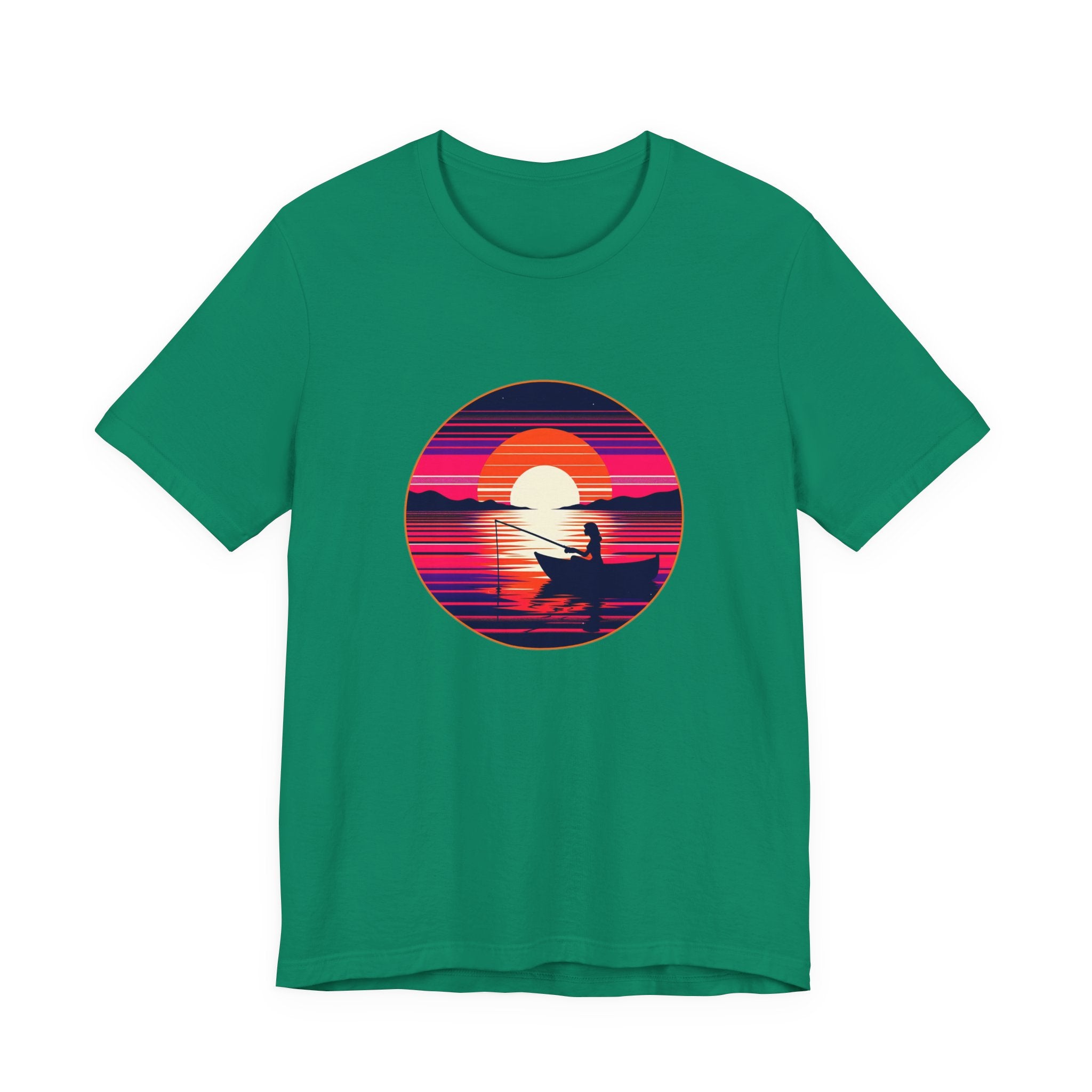 Sunset Fishing T‑Shirt — Retro Ocean Silhouette Tee Woman Fishing