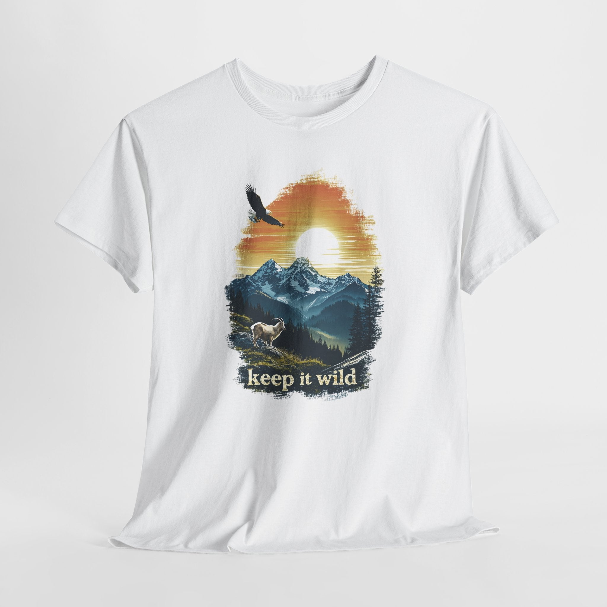 Keep It Wild T-Shirt — Sunset Eagle & Mountain Goat Tee For Nature Lovers