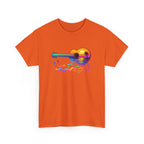 Guitar Sunset T-Shirt — Retro Tropical Sunrise Music Tee