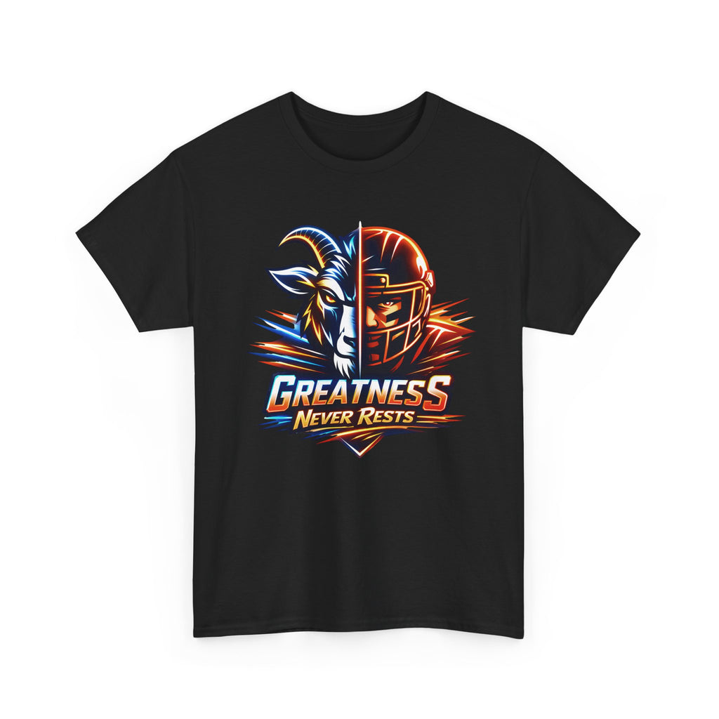 Greatness Never Rests Football T-Shirt — Goat & Helmet Sports Tee