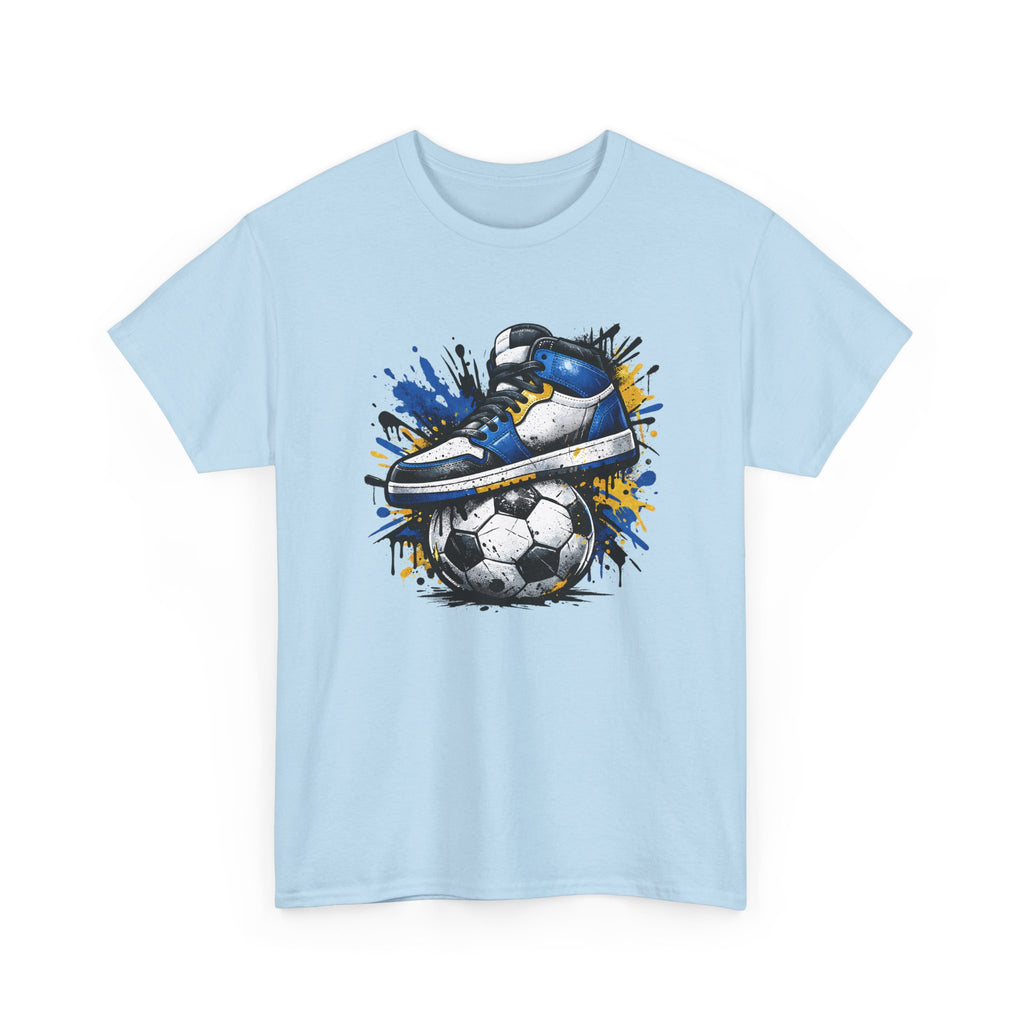 Soccer Cleat Splash T‑Shirt – Blue Sneaker on Ball Graphic Tee