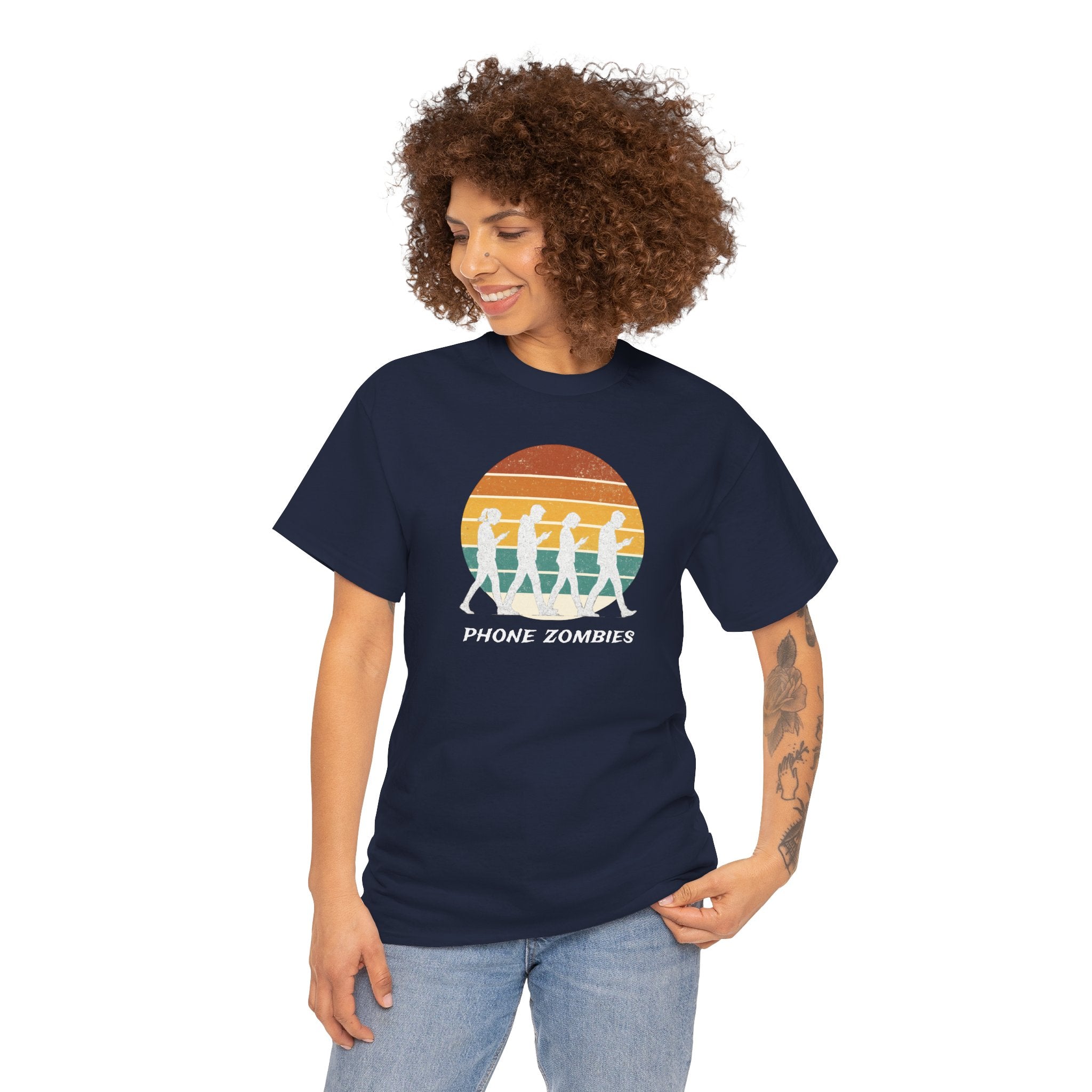 Retro Walking Silhouette T‑Shirt - Smartphone Zombies