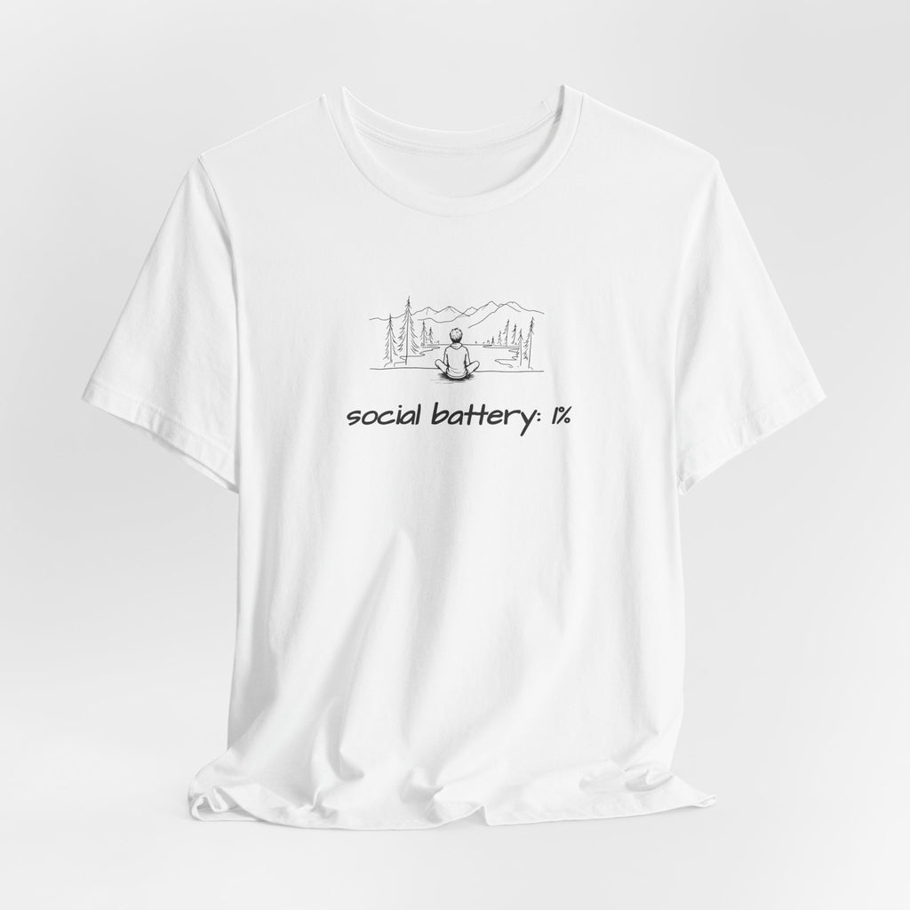 Social Battery Low T-Shirt — Minimal Nature Camping Graphic Introvert Tee