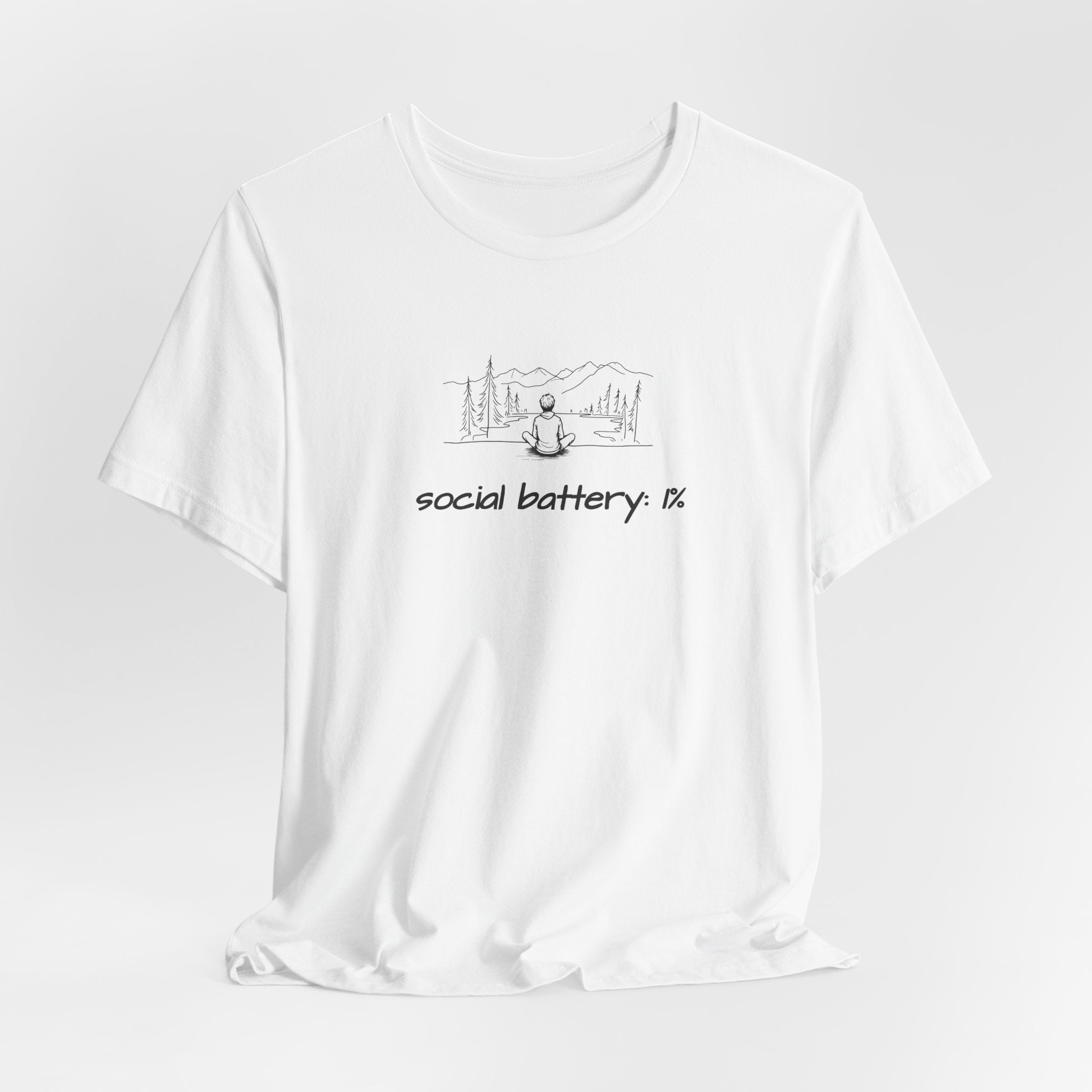 Social Battery Low T-Shirt — Minimal Nature Camping Graphic Introvert Tee
