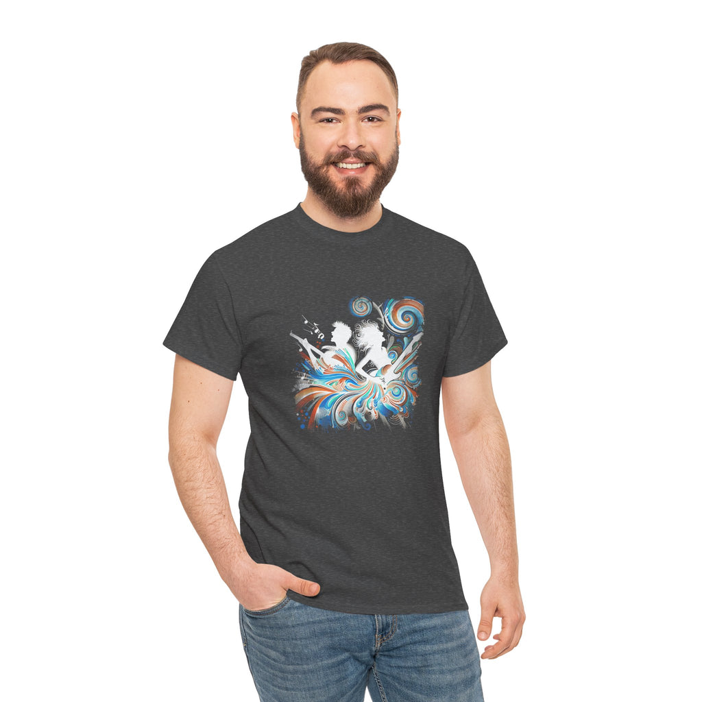 Silhouette Musicians Tee - Artistic Swirl Music Graphic Shirt