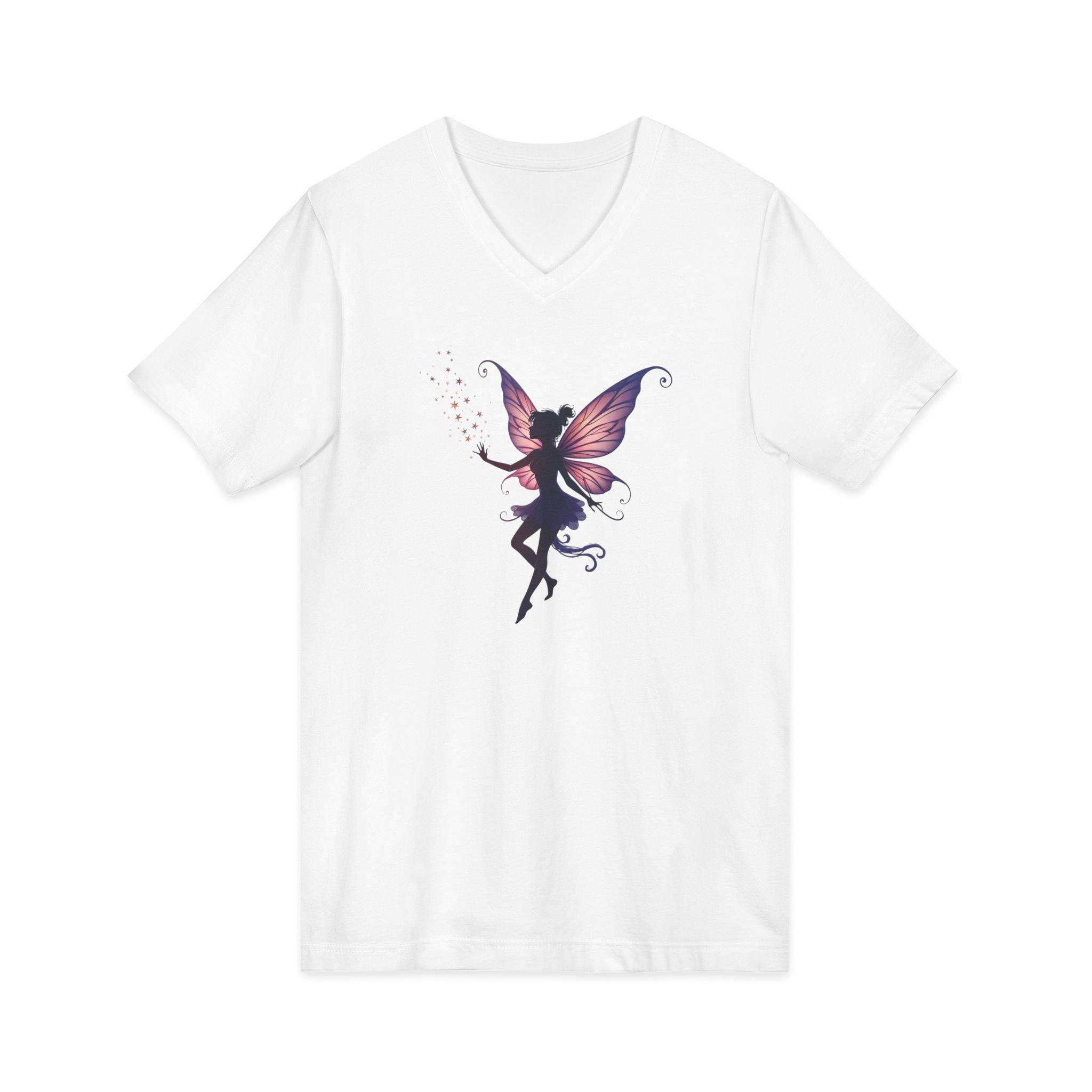 Elegant fantasy illustration of a glowing fairy with delicate wings releasing magical stars, whimsical fairy art representing magic, imagination, and enchantment.