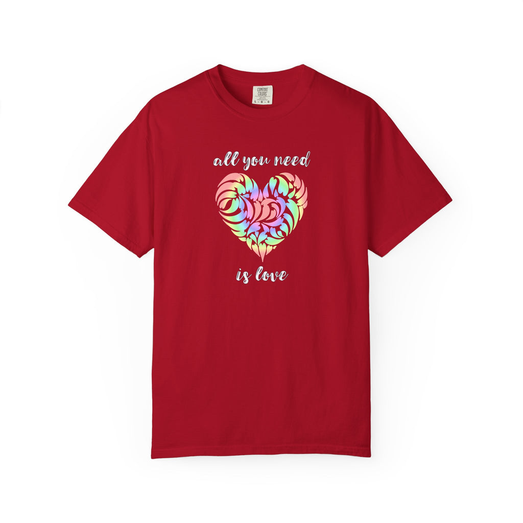 Rainbow Heart Tie-Dye Style T-Shirt — "All You Need Is Love" Graphic Tee