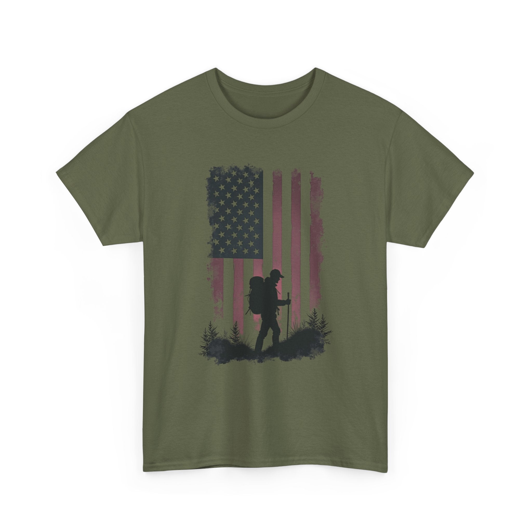 Patriotic Hiker T-Shirt — American Flag Silhouette Tee
