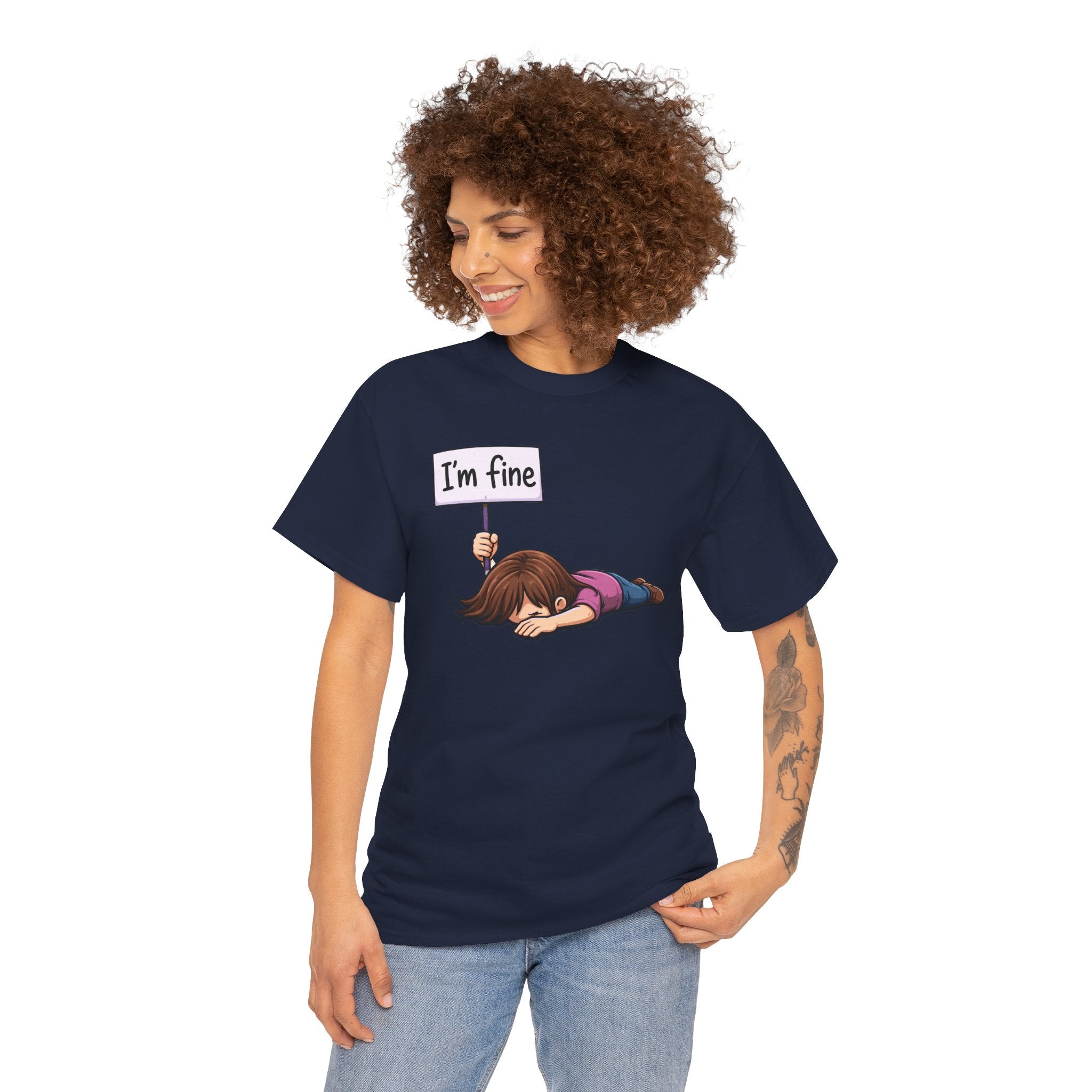 Cute Cartoon Girl 'I'm Fine' Funny Dry Humor Graphic Tee