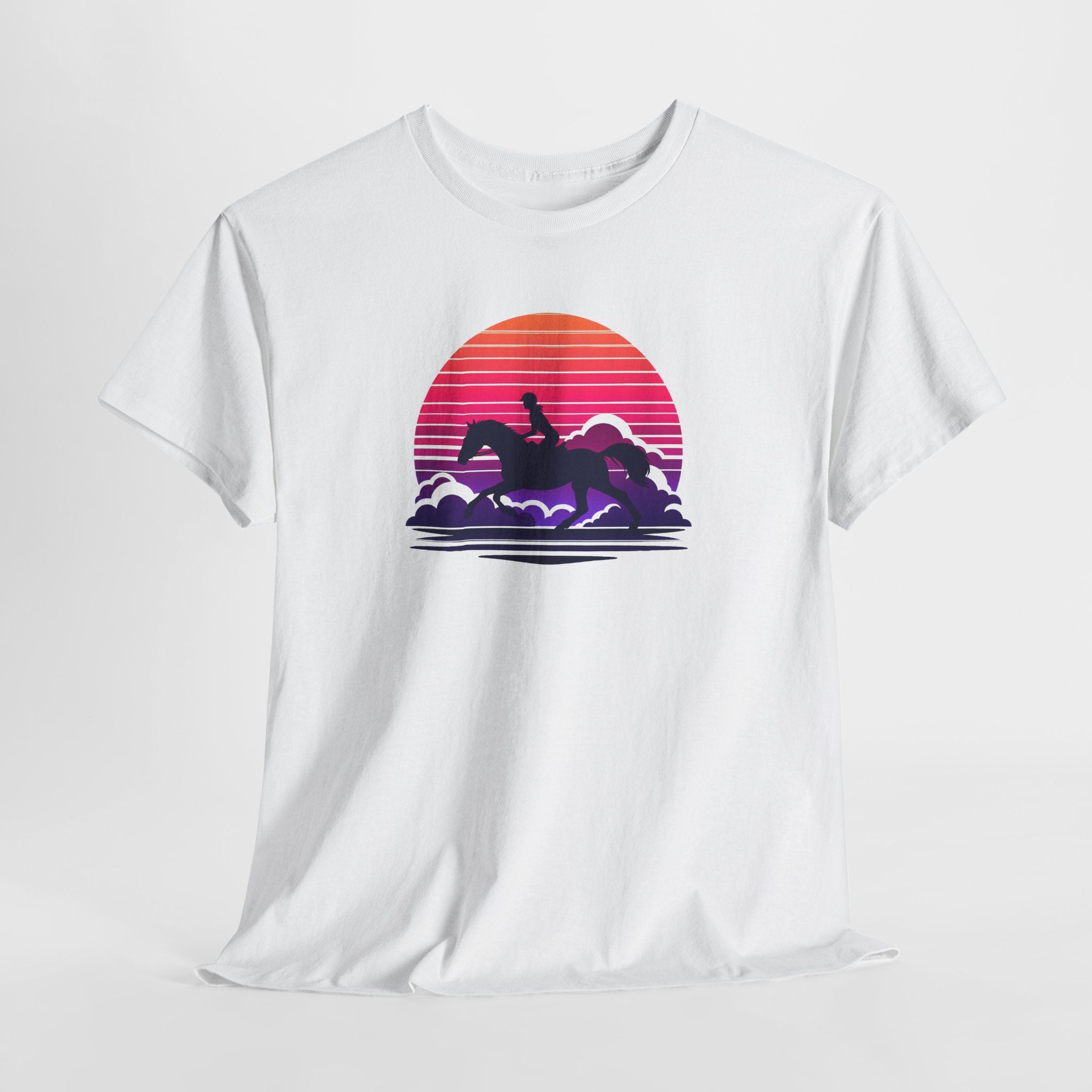Woman Ride Horse Sunset T-Shirt — Retro Silhouette Beach Vibe Tee