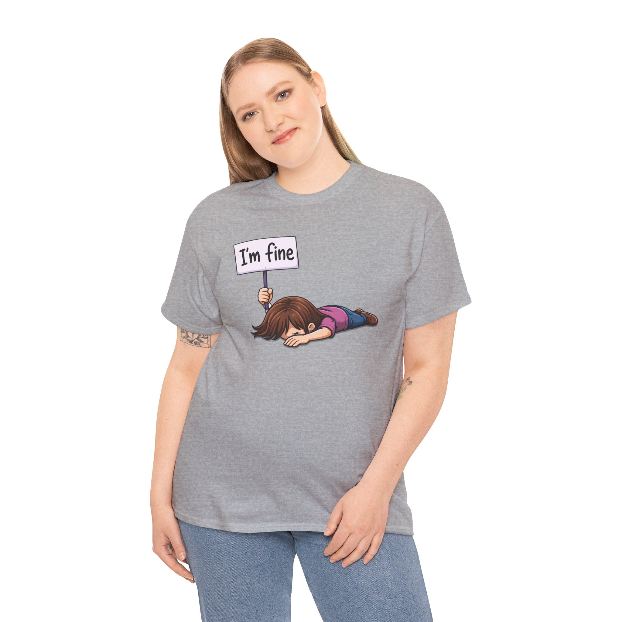 Cute Cartoon Girl 'I'm Fine' Funny Dry Humor Graphic Tee