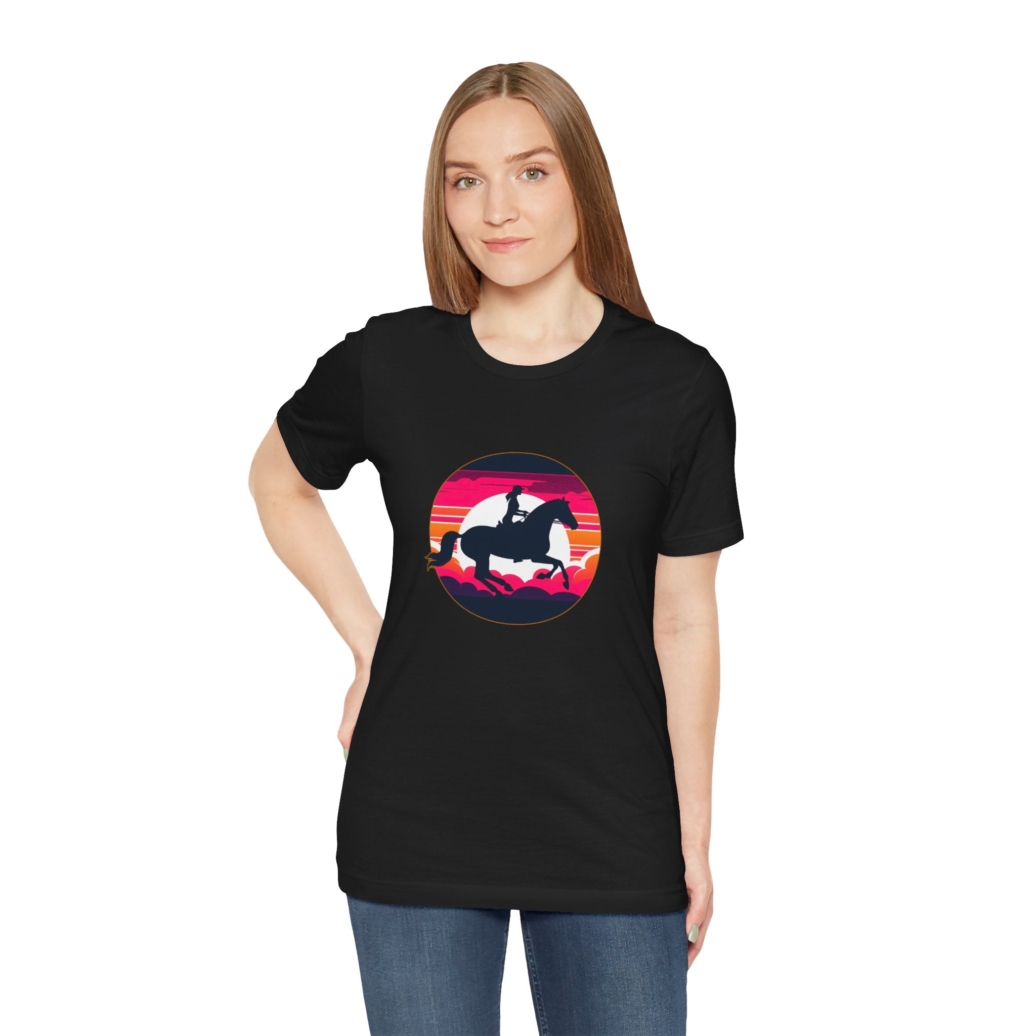 Woman Horse Riding Retro Sunset Tee