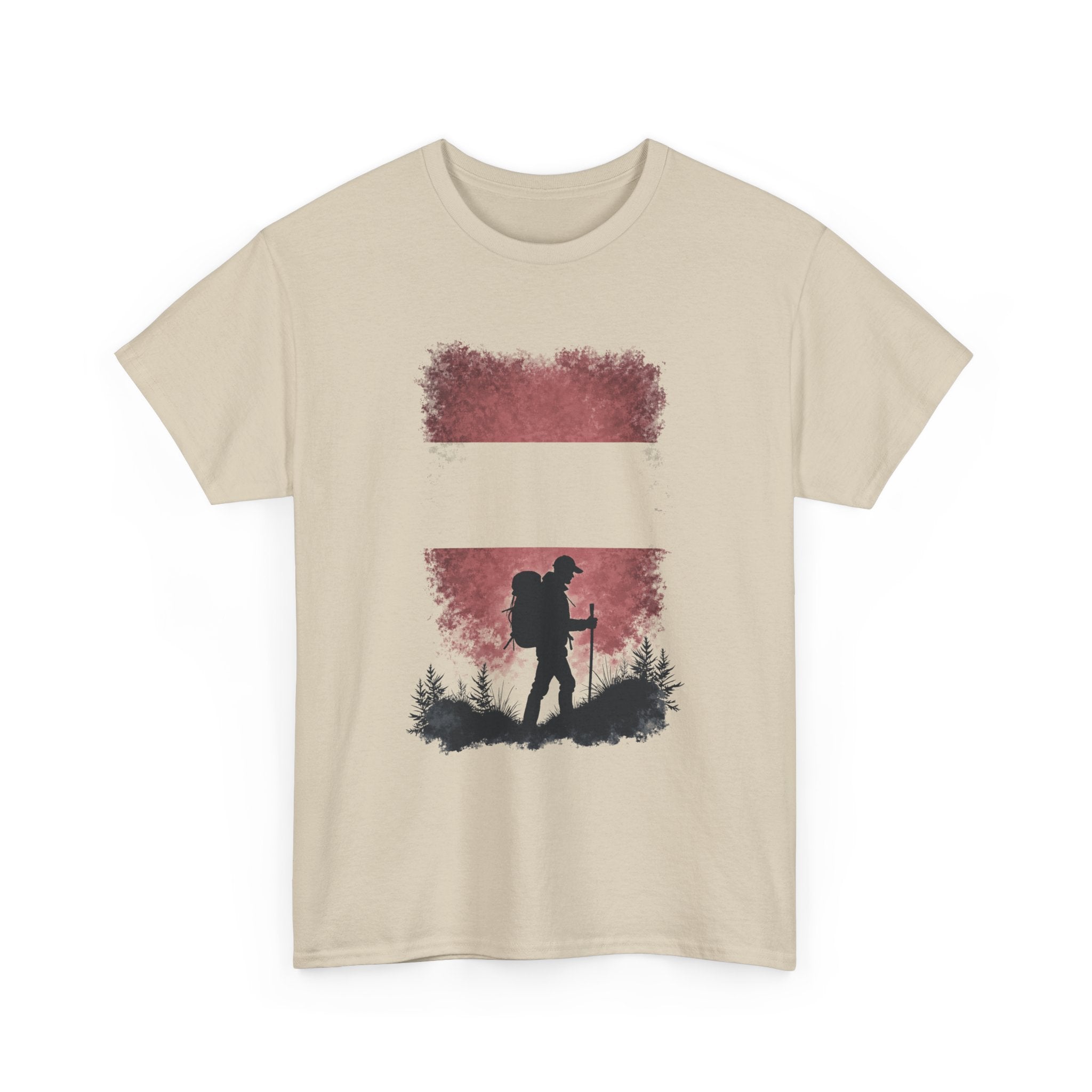 Austria Flag Hiker Silhouette Tee — Outdoor Adventure Backpacking T-Shirt
