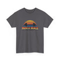 Gray t-shirt with 'Muscle Beach' retro graphic design on a white background
