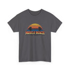 Gray t-shirt with 'Muscle Beach' retro graphic design on a white background