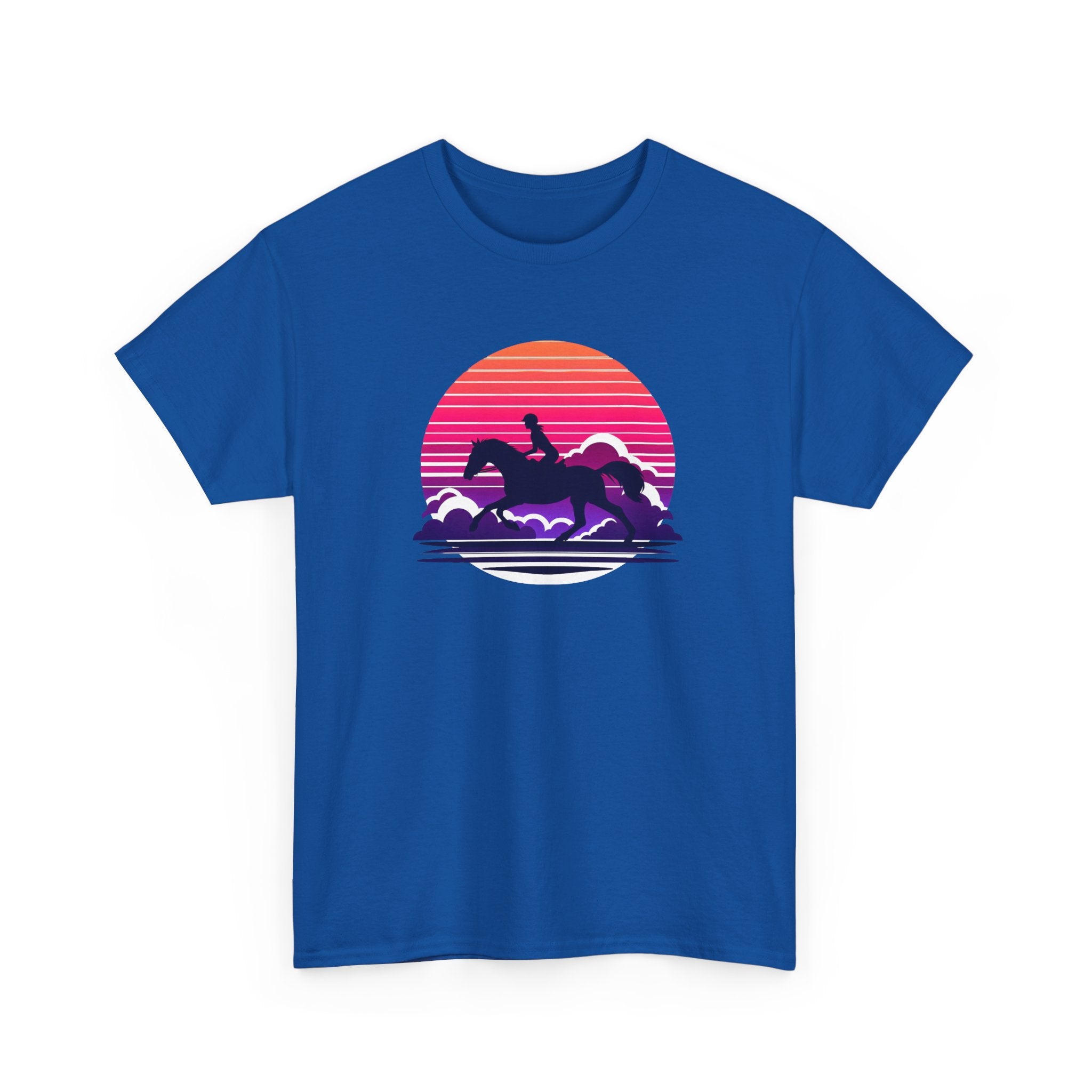 Woman Ride Horse Sunset T-Shirt — Retro Silhouette Beach Vibe Tee