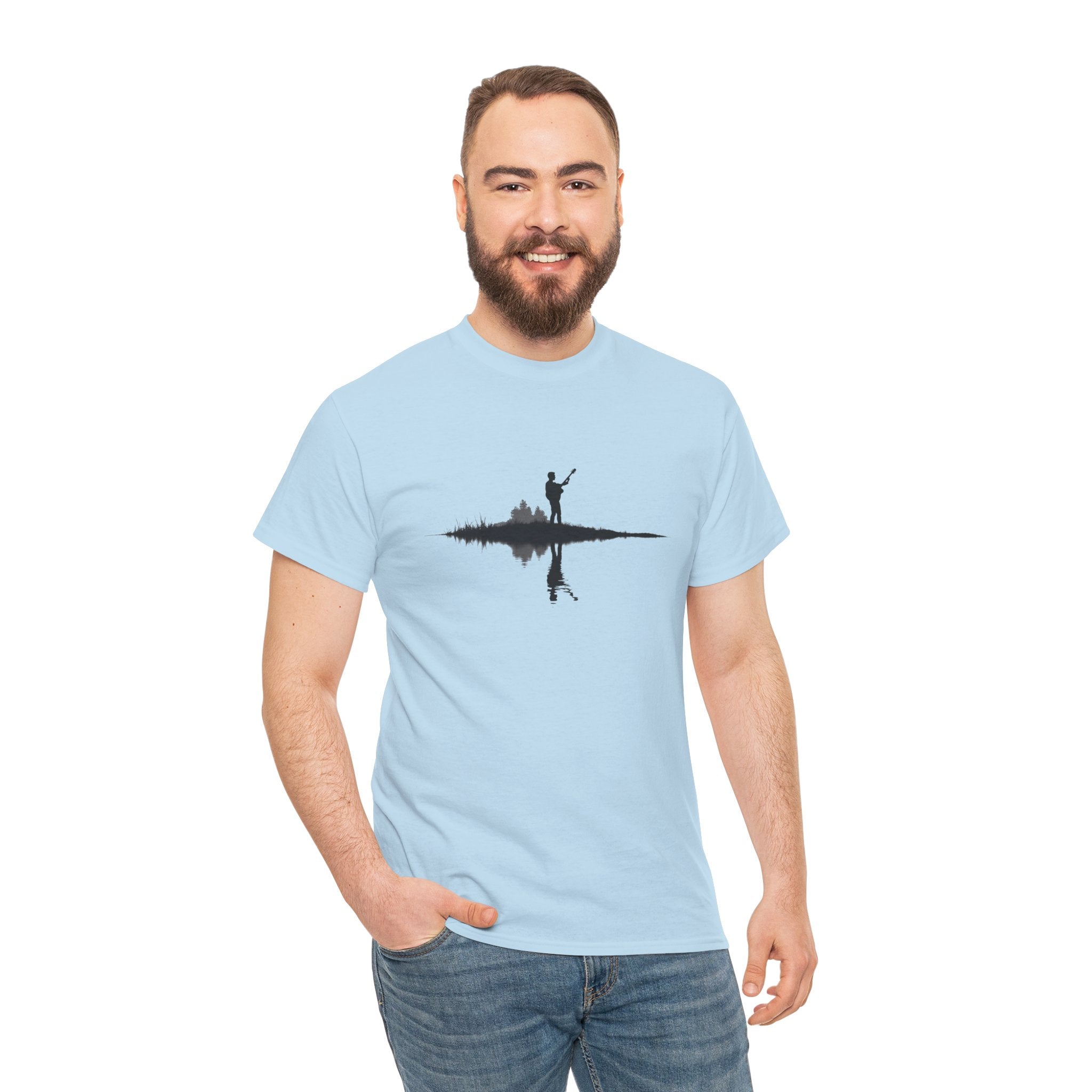 Guitarist Silhouette T-Shirt — Water Reflection Musician Tee