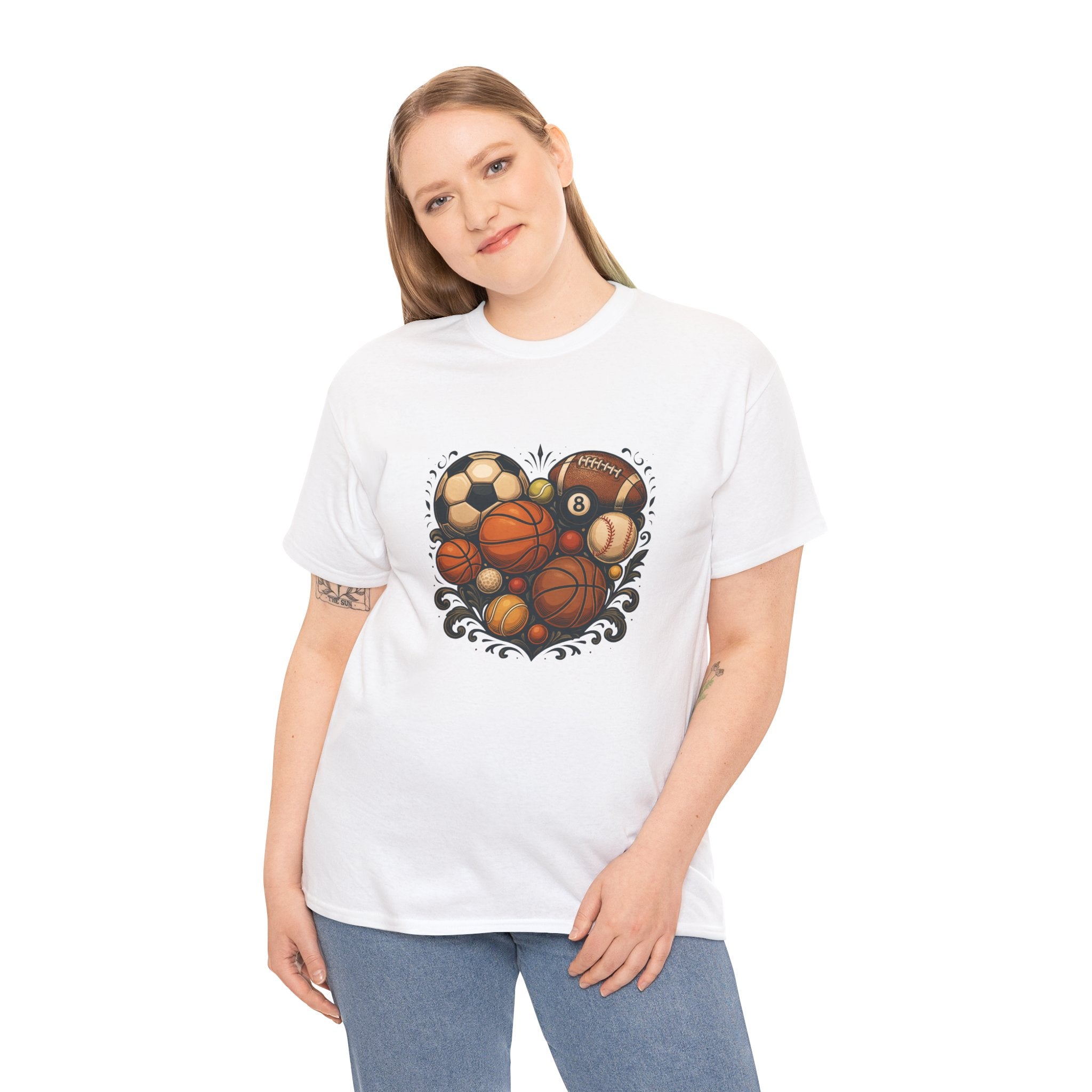Sports Heart Graphic Tee — Basketball, Soccer & Baseball Love Shirt
