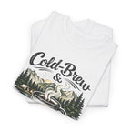 Cold-Brew & Cascades Tee — Vintage Coffee and Hiking Pine Forest Graphic T-Shirt