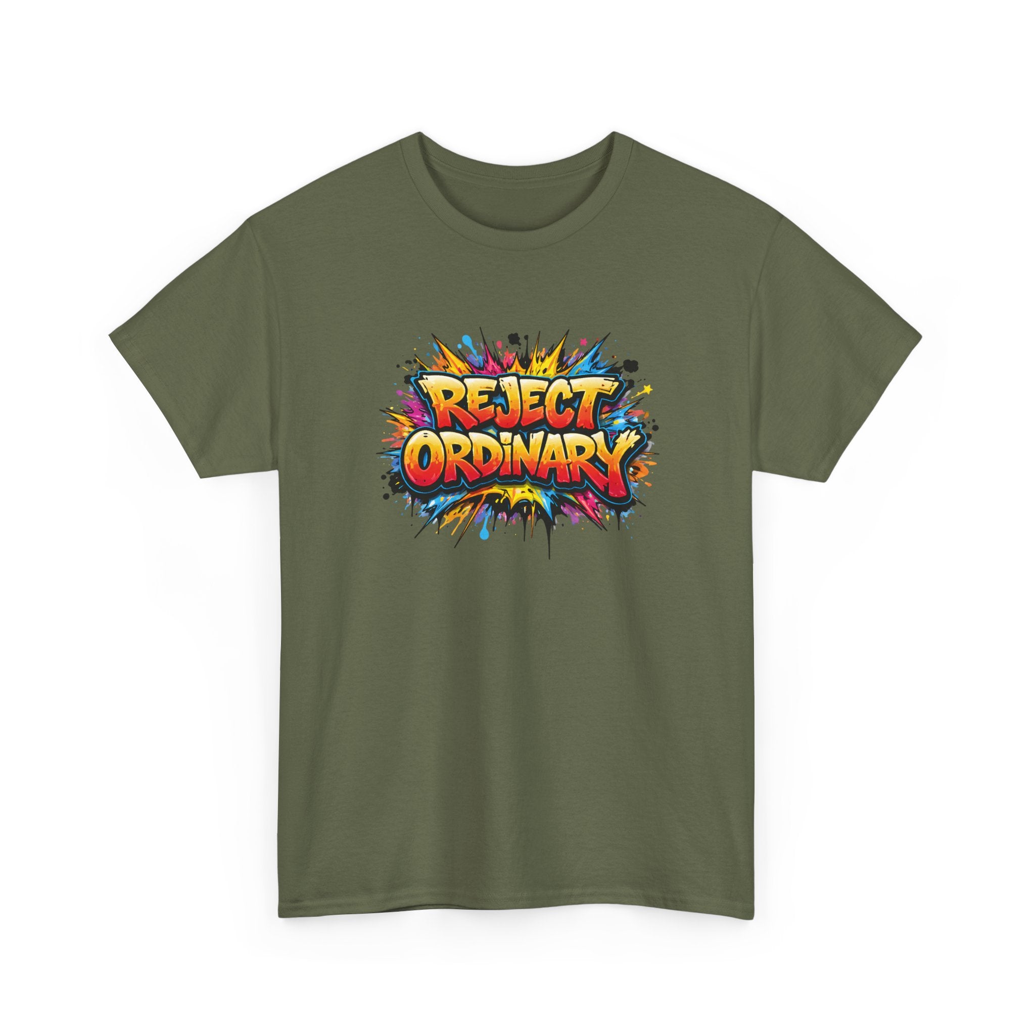 Reject Ordinary T-Shirt — Bold Colorful Graphic Tee for Creative Rebels