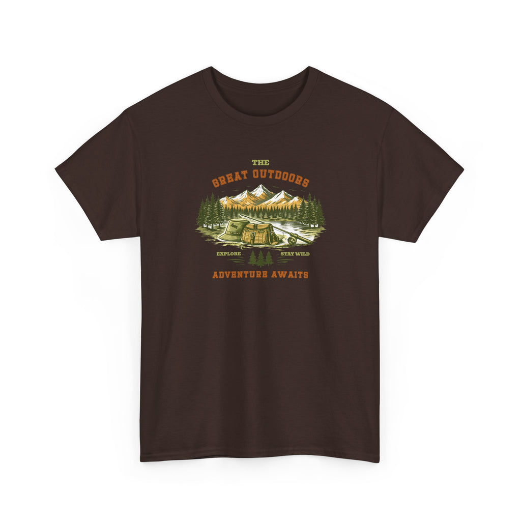 Fishing Camping T-Shirt — "The Great Outdoors: Adventure Awaits" Graphic Tee