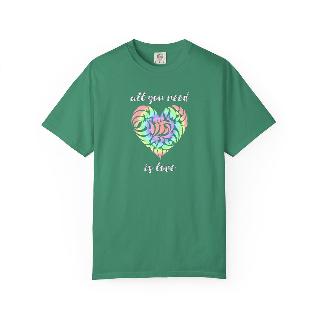 Rainbow Heart Tie-Dye Style T-Shirt — "All You Need Is Love" Graphic Tee