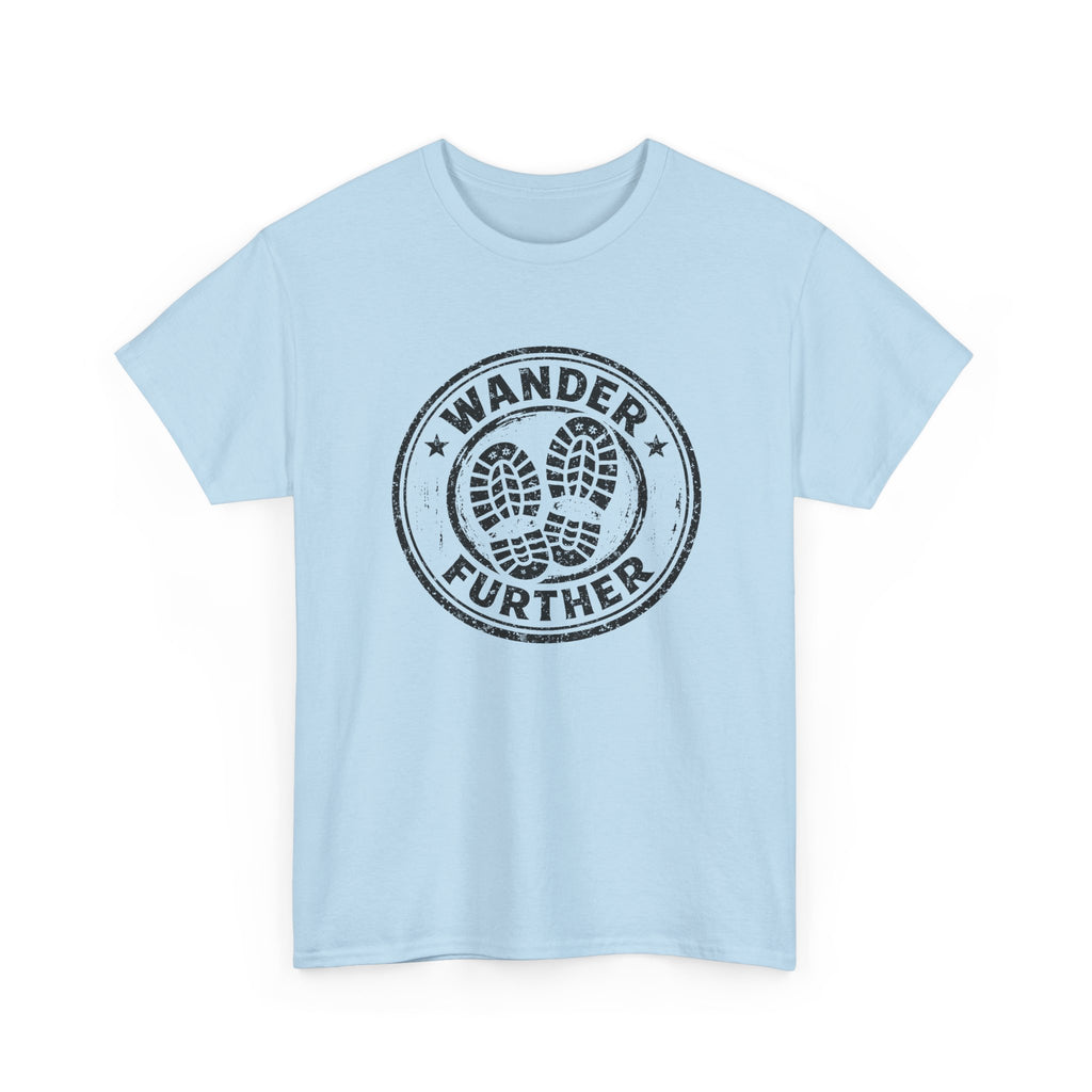 T-Shirt — 'Wander Further' Hiking Boots Graphic Tee — Outdoor Adventure Shirt