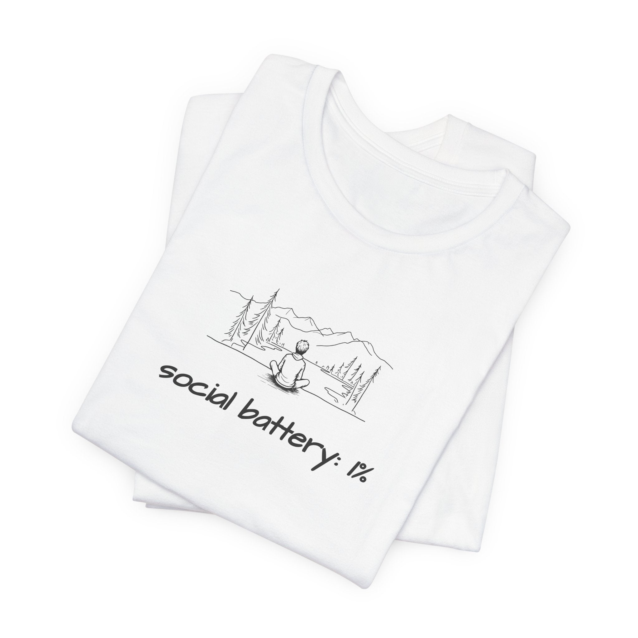 Social Battery Low T-Shirt — Minimal Nature Camping Graphic Introvert Tee