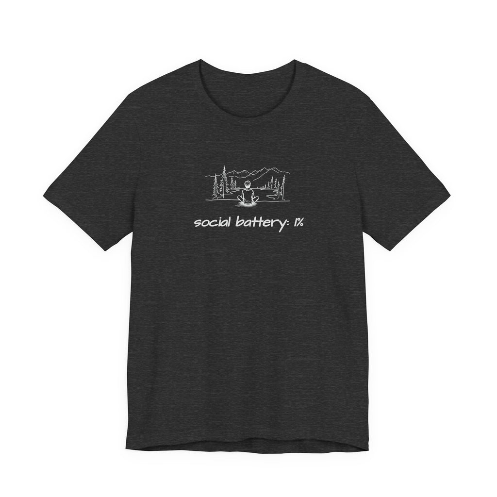 Social Battery Low T-Shirt — Minimal Nature Camping Graphic Introvert Tee