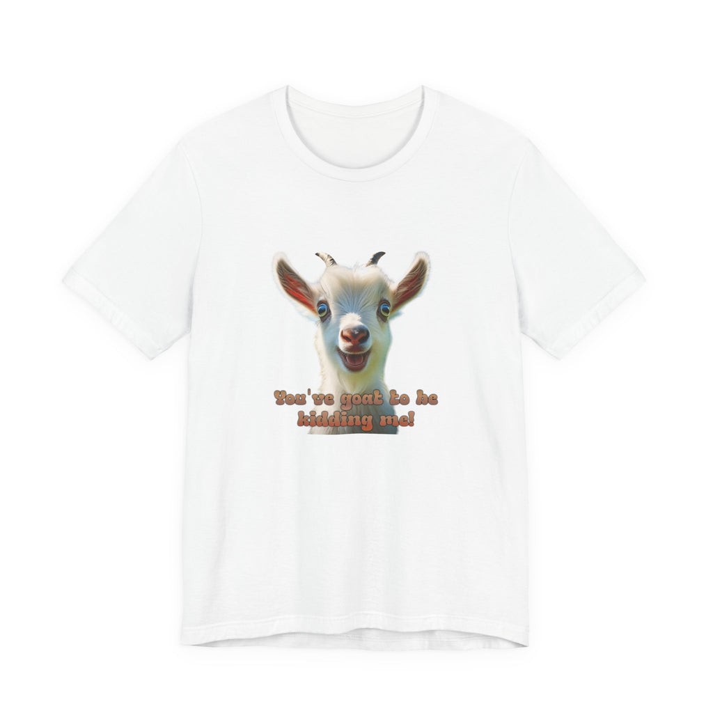 Funny illustrated goat portrait on a black background with bold pun quote text reading ‘You’ve goat to be kidding me!’.