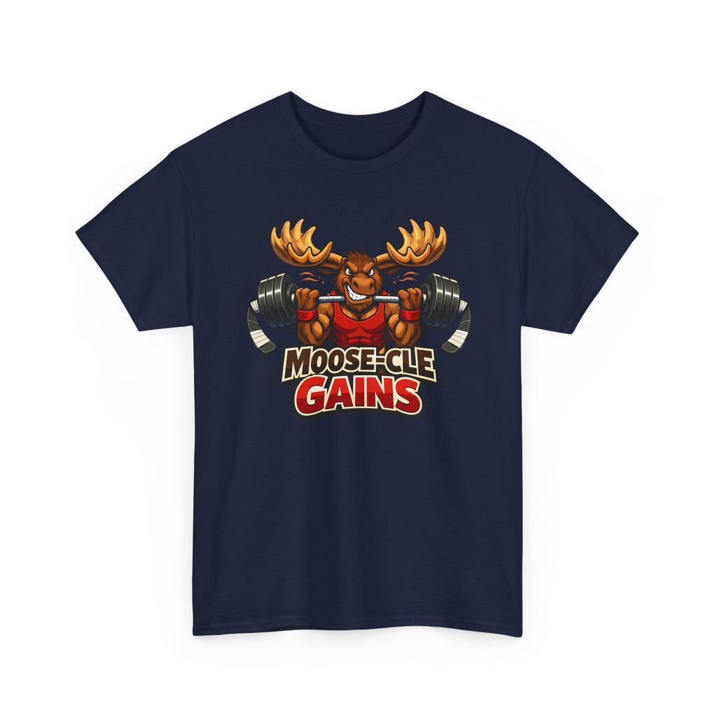Moose-Cle Gains Tee — Funny Moose Weightlifting Gym Shirt