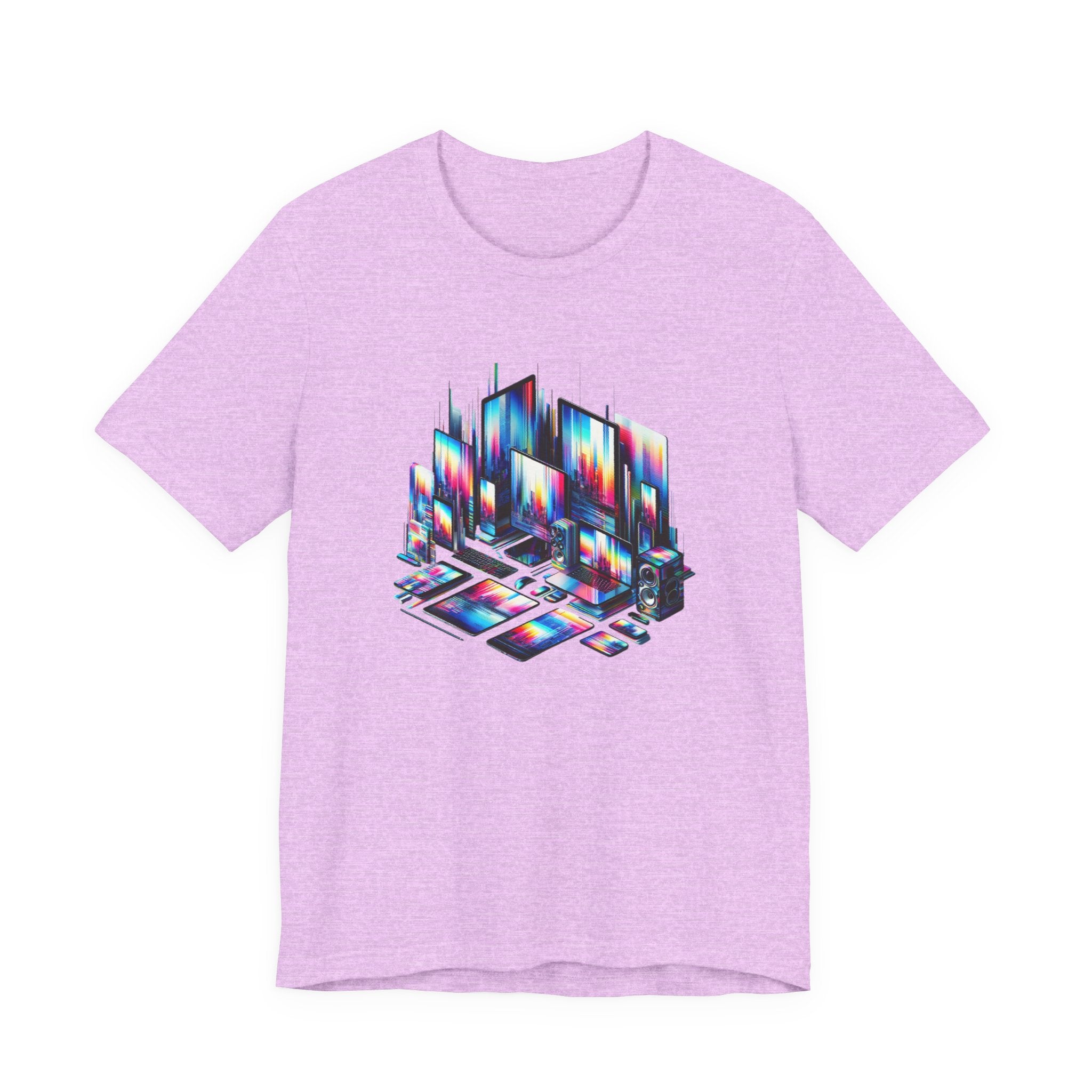 Retro Glitch City T-Shirt — Neon Vaporwave Pixel Tech Devices Tee