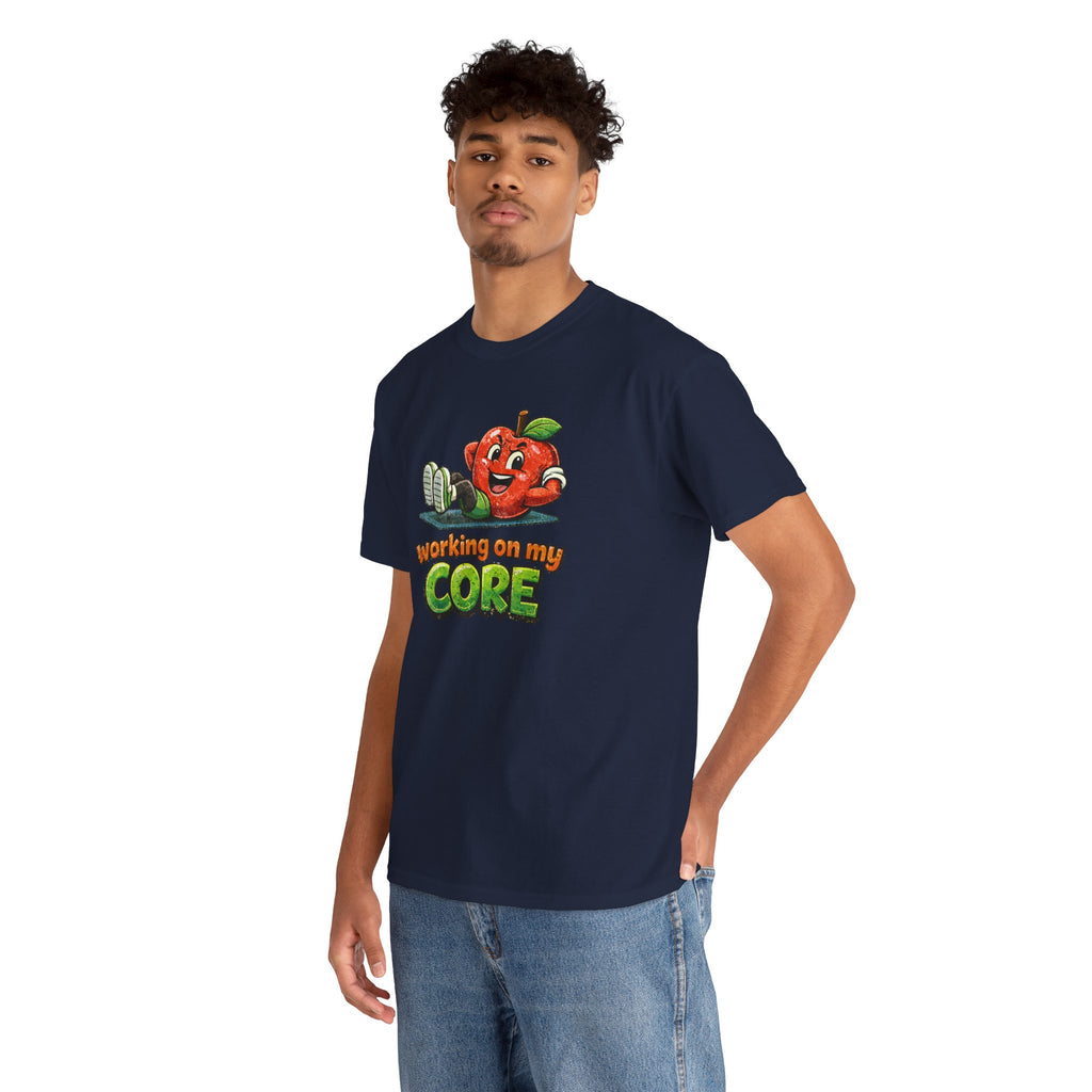 Working on My Core Funny Exercise T-Shirt —  Retro Apple Fitness Tee