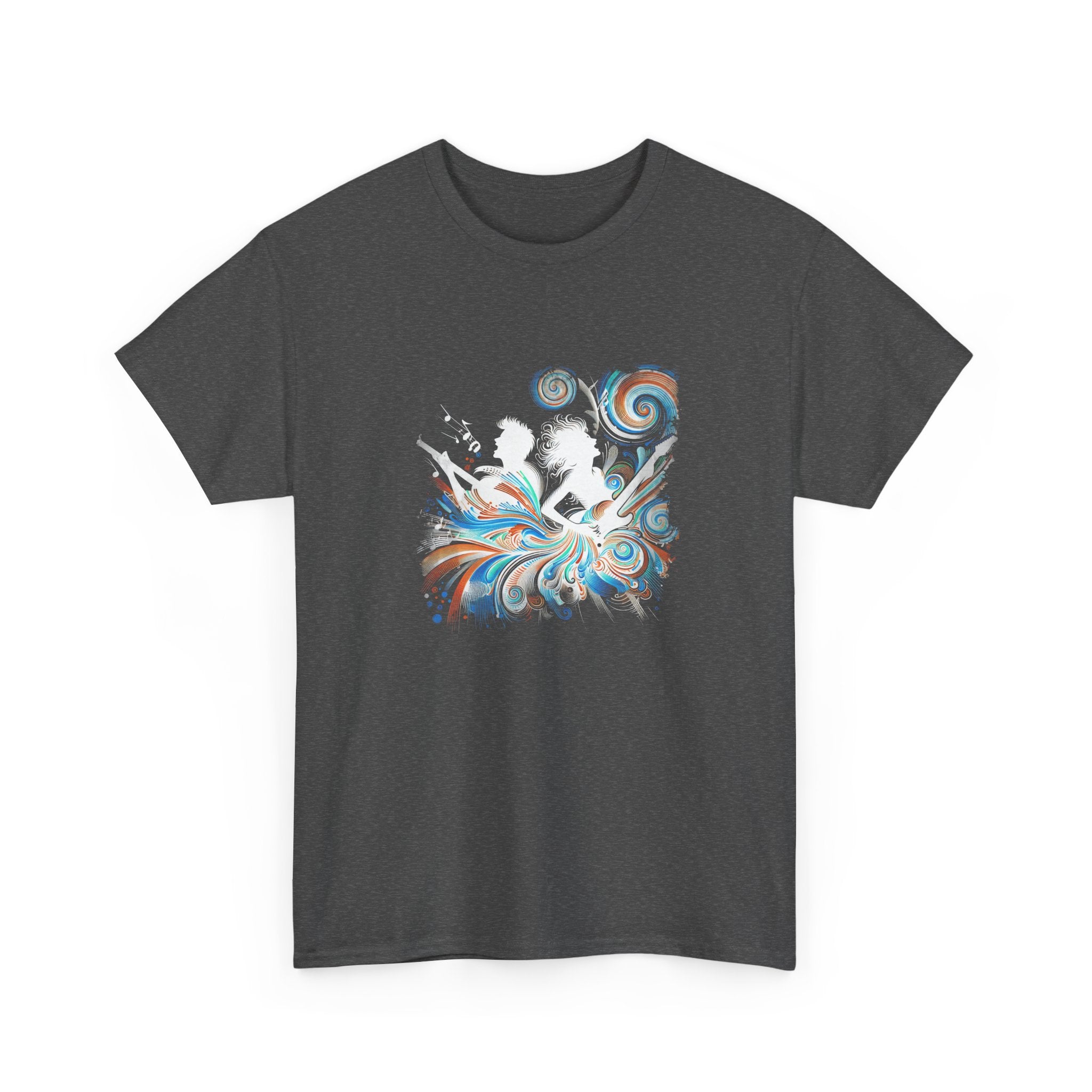 Silhouette Musicians Tee - Artistic Swirl Music Graphic Shirt